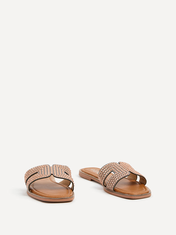 Linzi Rose Gold Diamante Link Design Flat Sandal