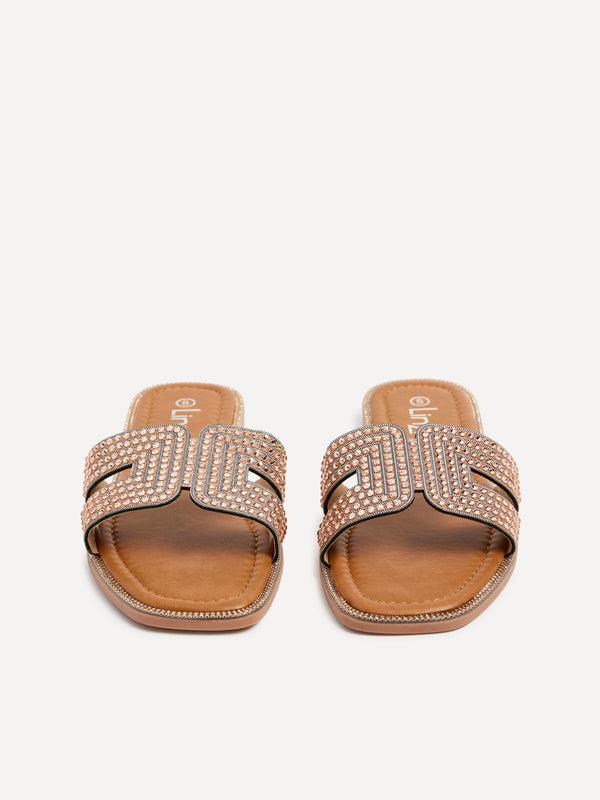 Linzi Rose Gold Diamante Link Design Flat Sandal
