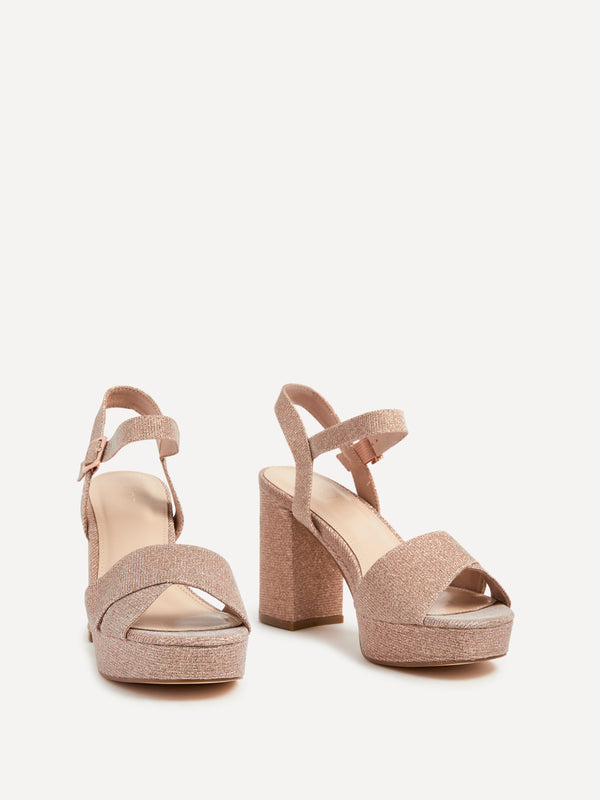 Linzi Rose Gold Glitter Platform Block Heel