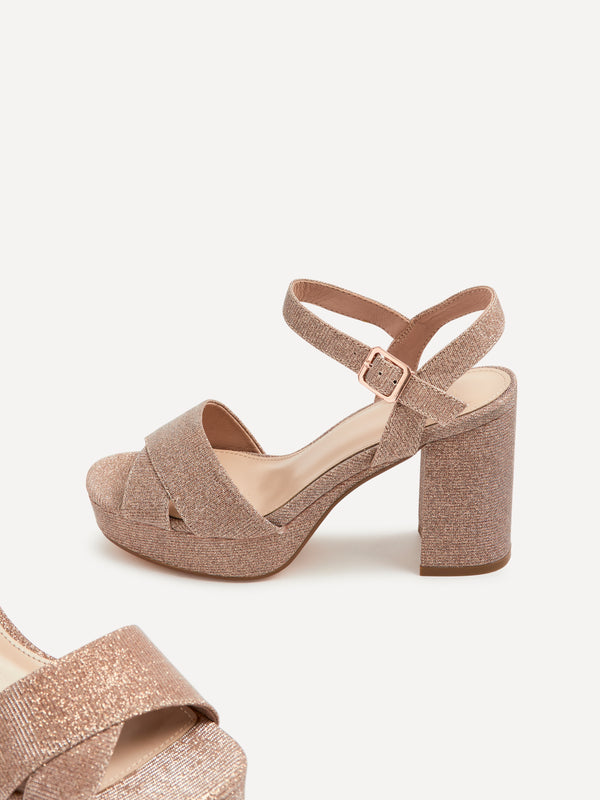 Linzi Rose Gold Glitter Platform Block Heel