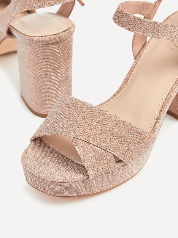 Linzi Rose Gold Glitter Platform Block Heel