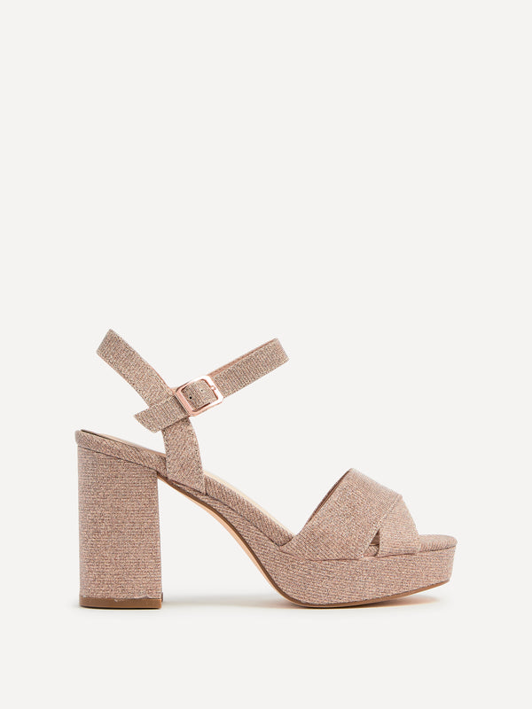 linzi Rose Gold Glitter Platform Block Heel