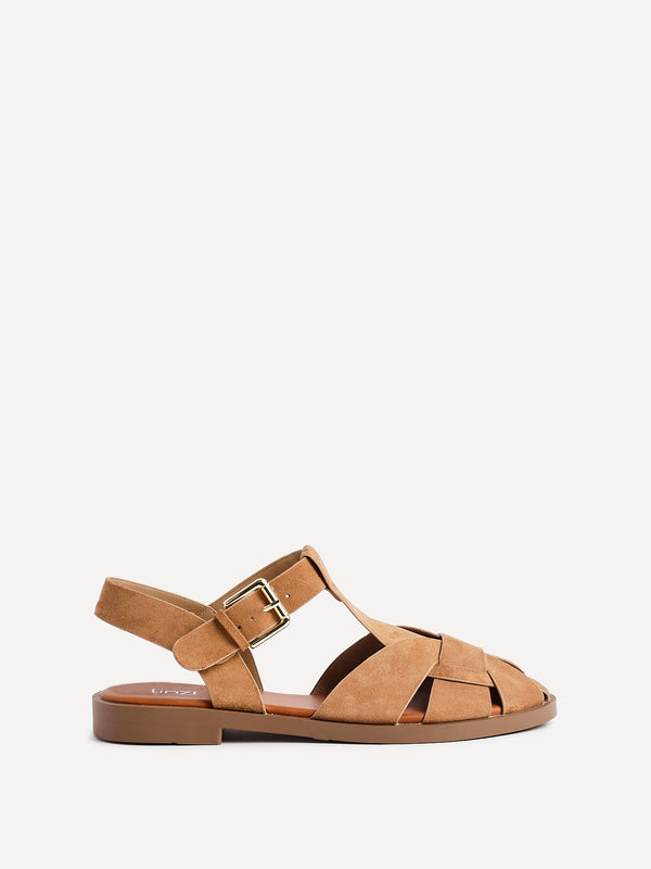 Linzi Sand Faux Suede Fisherman Flat Sandal