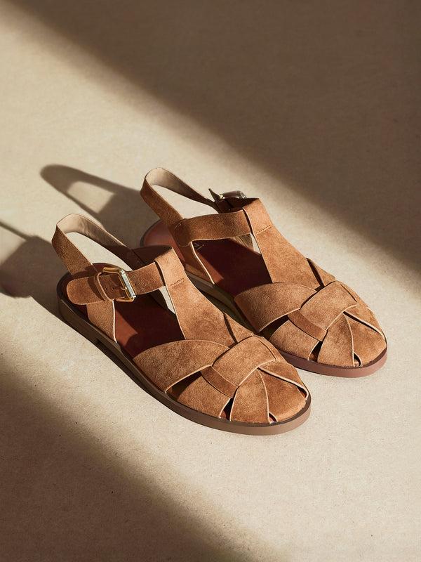 linzi Sand Faux Suede Fisherman Flat Sandal