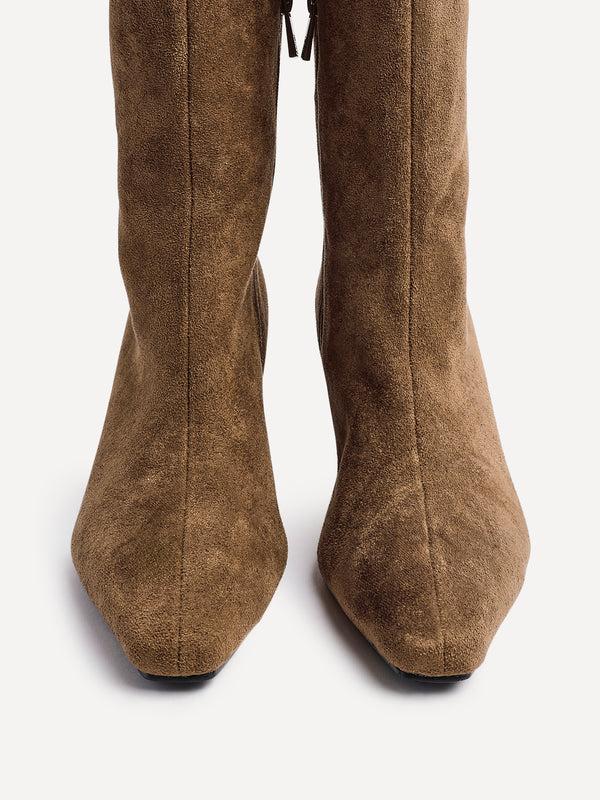Linzi Sand Faux Suede Knee High Boot