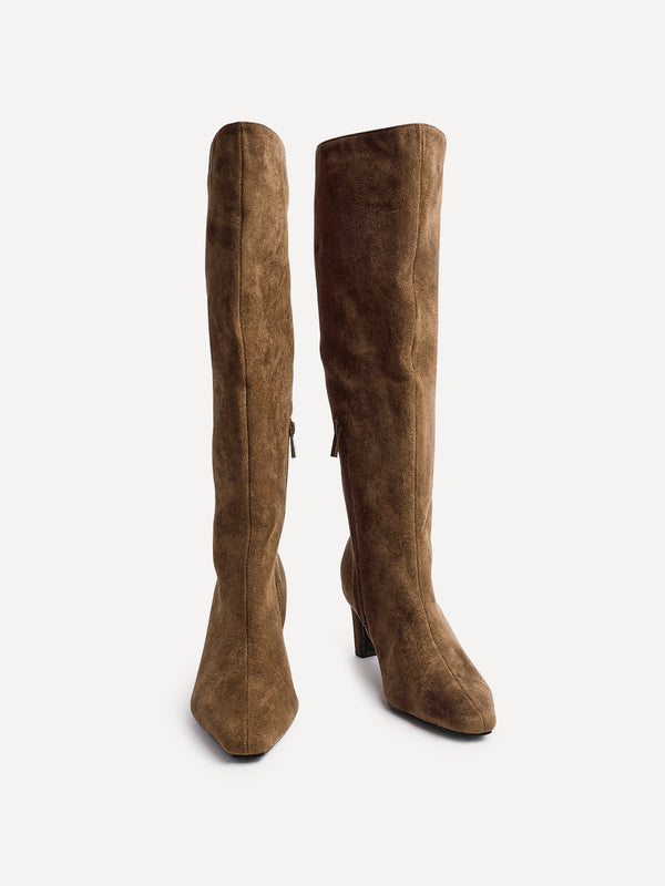 Linzi Sand Faux Suede Knee High Boot