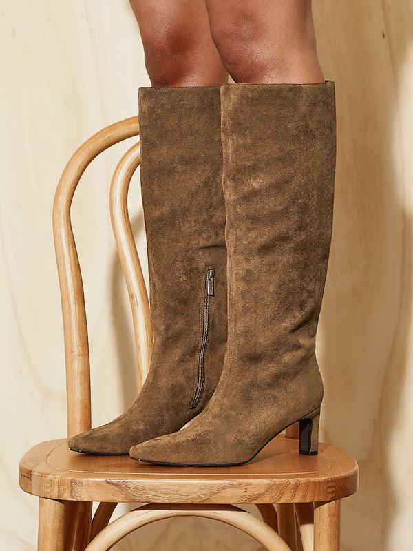 linzi Sand Faux Suede Knee High Boot