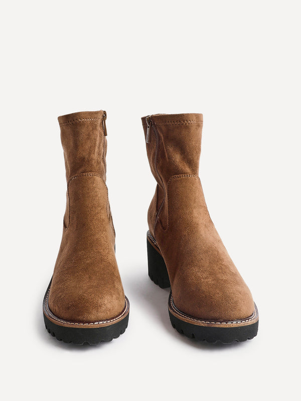 Linzi Sand Faux Suede Wedged Heel Ankle Boot