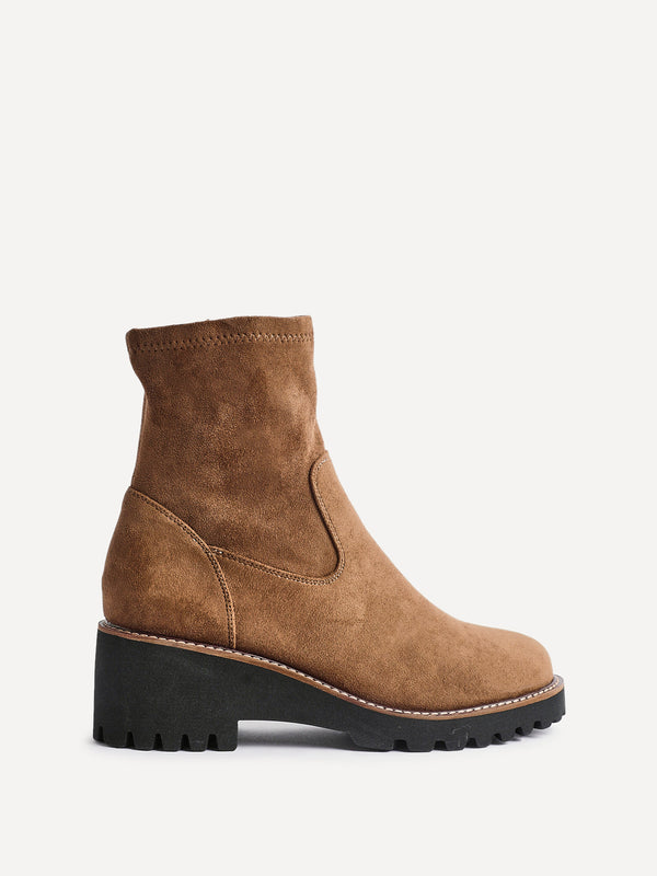 Linzi Sand Faux Suede Wedged Heel Ankle Boot