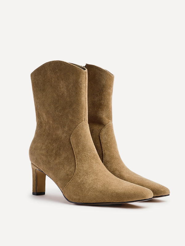 Linzi Sand Faux Suede Western Inspired Heeled Boot
