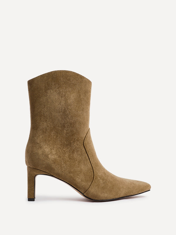 Linzi Sand Faux Suede Western Inspired Heeled Boot