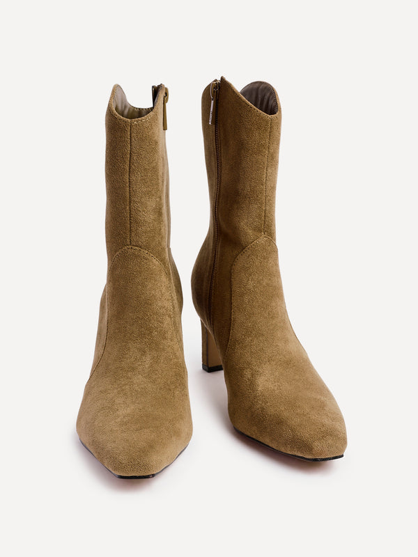 Linzi Sand Faux Suede Western Inspired Heeled Boot