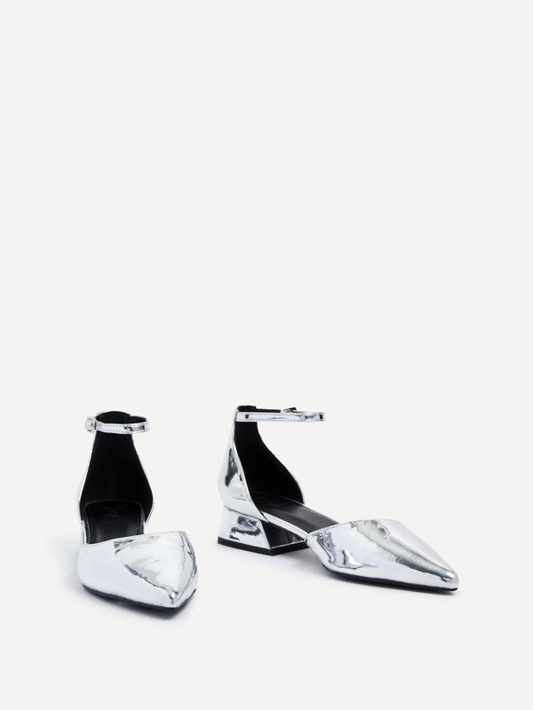 Linzi Silver Chrome Low Block Court Heel