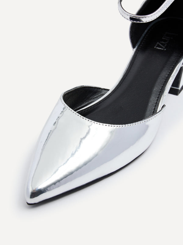 Linzi Silver Chrome Low Block Court Heel