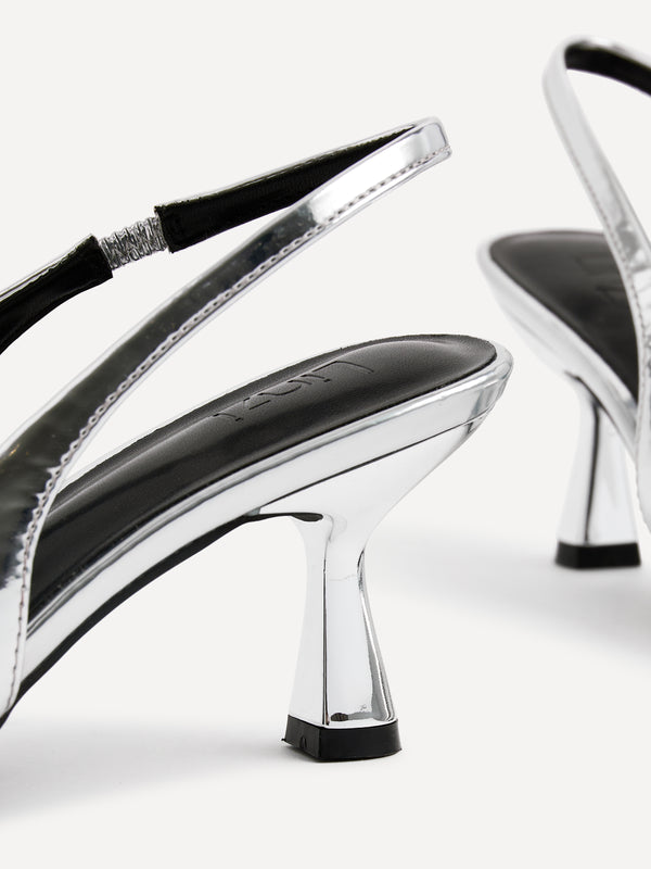 Linzi Silver Chrome Sling Back Low Court Heel