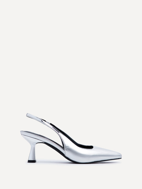 linzi Silver Chrome Sling Back Low Court Heel