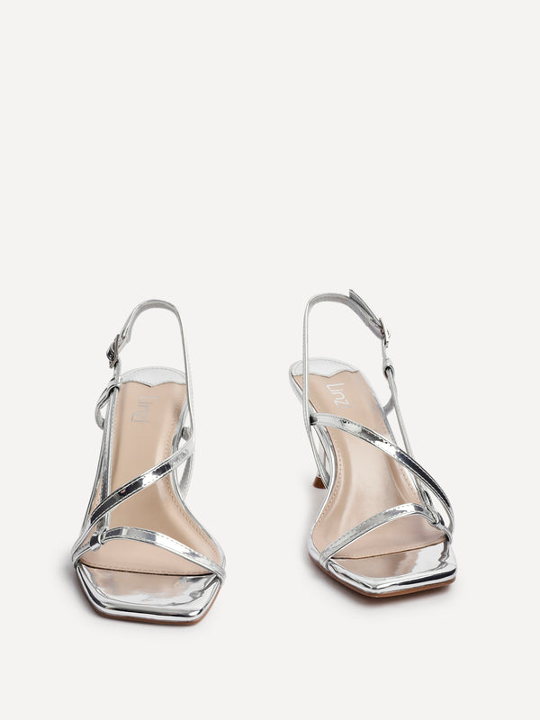 Linzi Silver Chrome Strappy Heeled Sandals