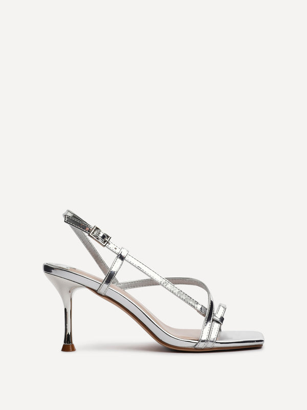 linzi Silver Chrome Strappy Heeled Sandals
