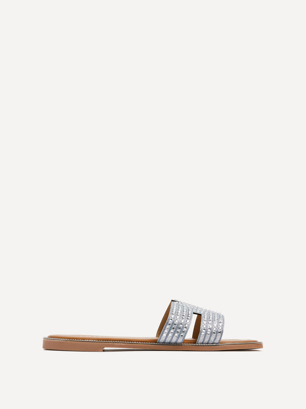 Linzi Silver Diamante Link Design Flat Sandal
