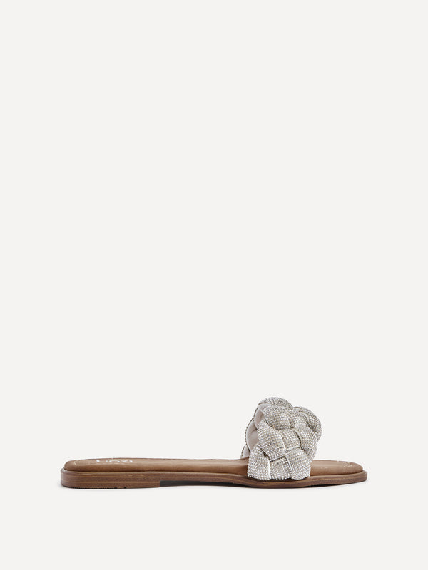 Linzi Silver Diamante Plaited Slider Sandal