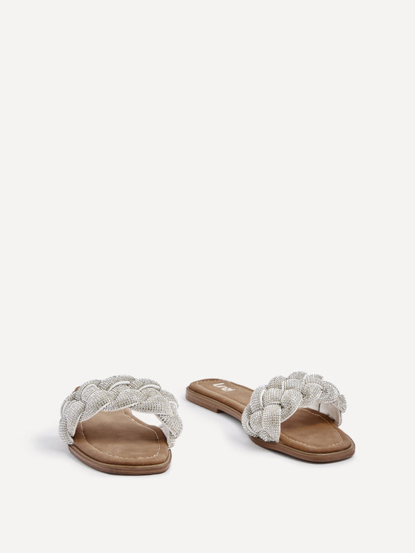 Linzi Silver Diamante Plaited Slider Sandal