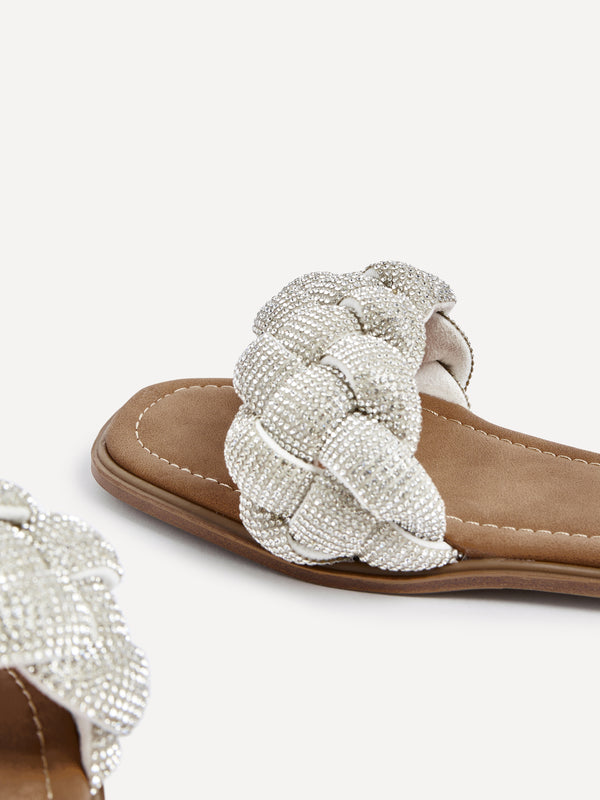 Linzi Silver Diamante Plaited Slider Sandal