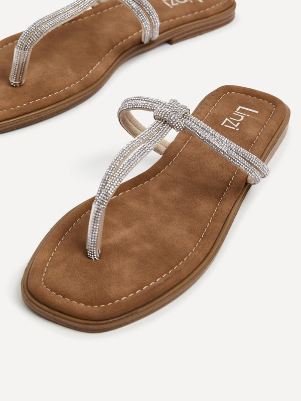 Linzi Silver Diamante Toe Post Slider Sandal