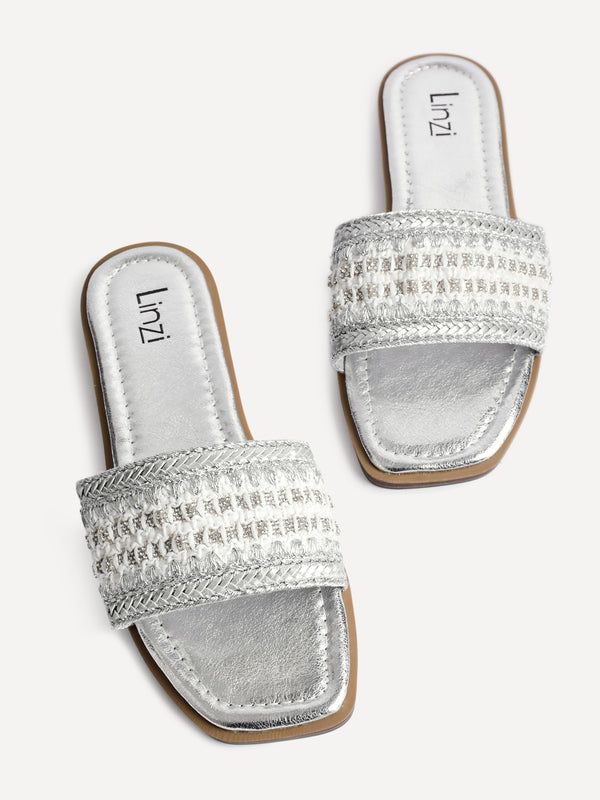 Linzi Silver Embellished Slip On Sandals