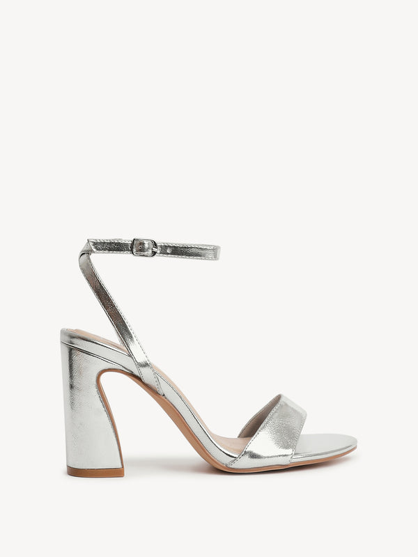Linzi Silver Faux Leather Block Heel