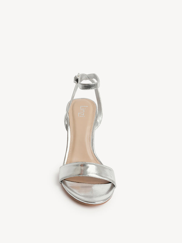 Linzi Silver Faux Leather Block Heel