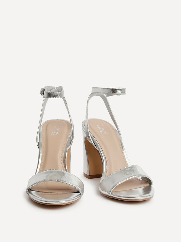 Linzi Silver Faux Leather Block Heel