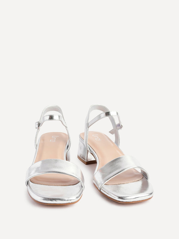 Linzi Silver Faux Leather Low Block Heel