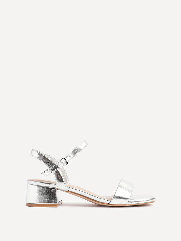 Linzi Silver Faux Leather Low Block Heel