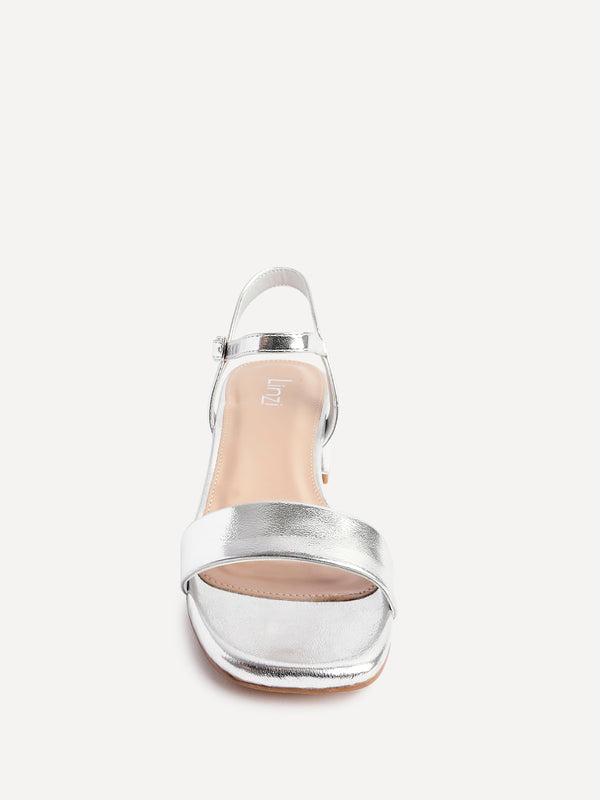 Linzi Silver Faux Leather Low Block Heel