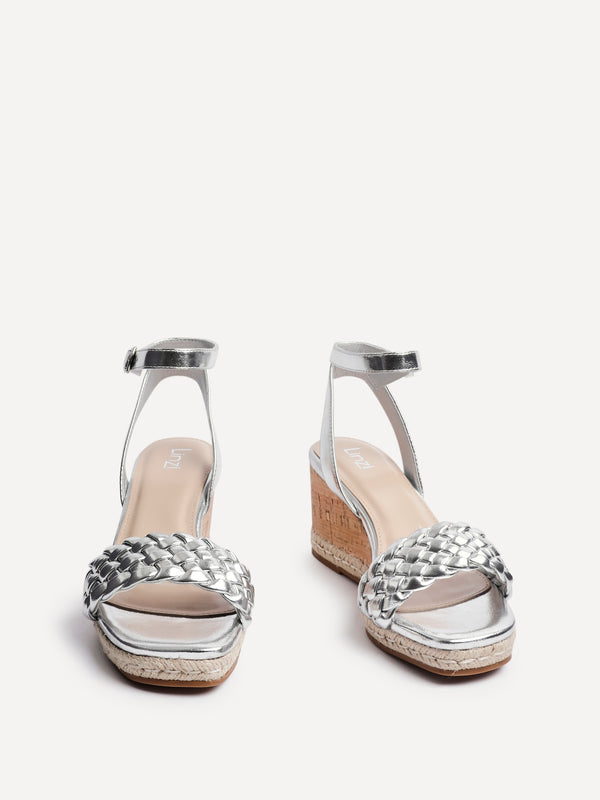 Linzi Silver Faux Leather Plaited Wedge