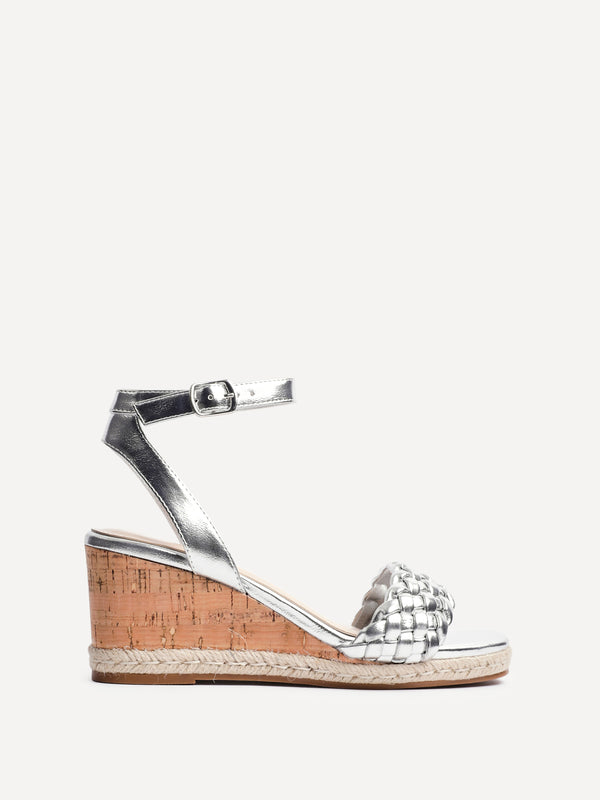 Linzi Silver Faux Leather Plaited Wedge