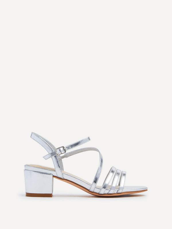 Linzi Silver Faux Leather Strappy Heeled Sandal