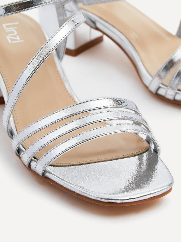 Linzi Silver Faux Leather Strappy Heeled Sandal