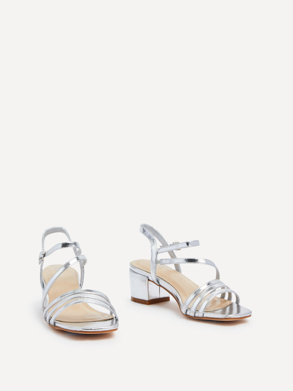 Linzi Silver Faux Leather Strappy Heeled Sandal