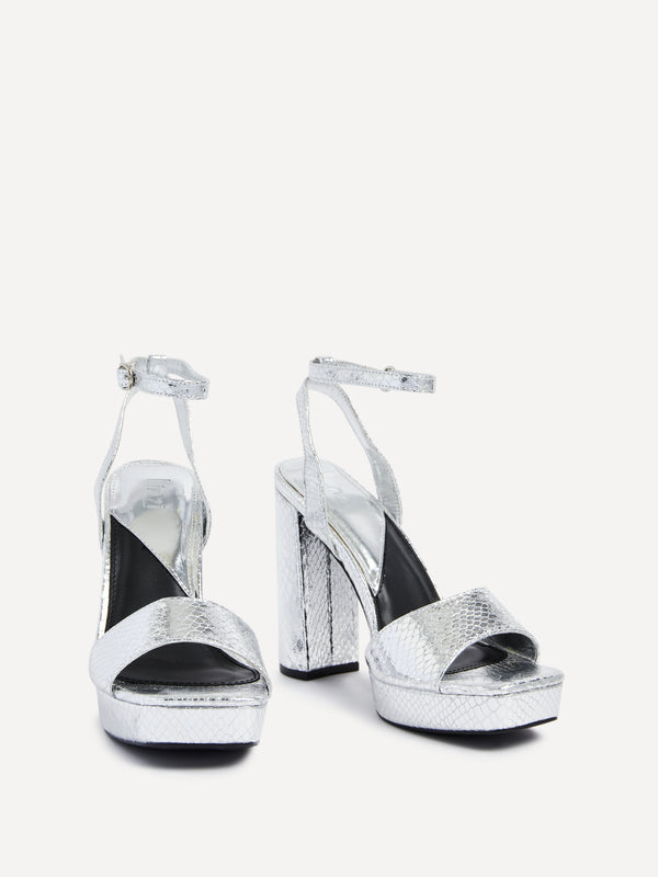 Linzi Silver Faux Lizard Leather Platform Heels