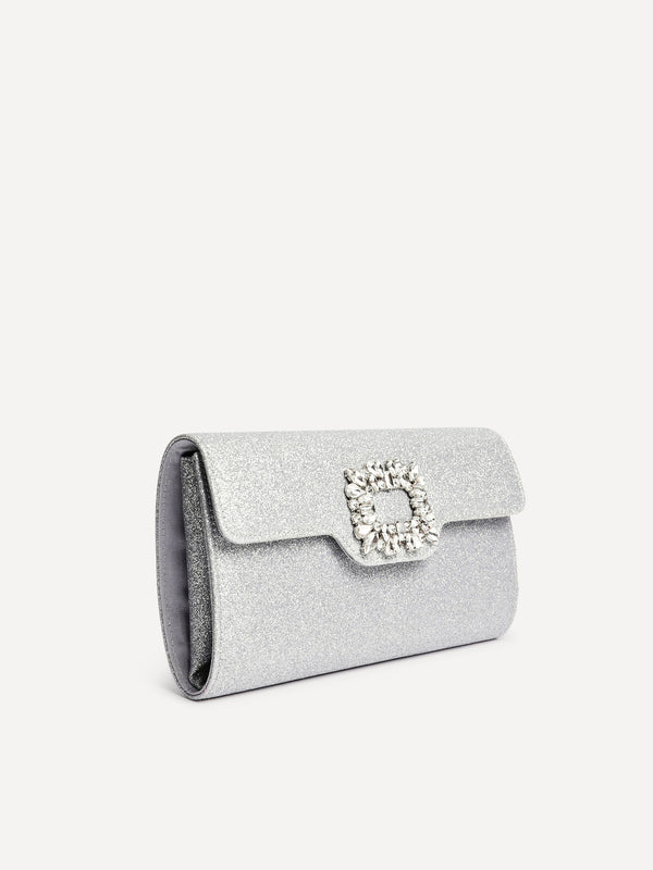 Linzi Silver Glitter Diamante Trim Clutch Bag