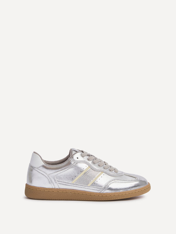Linzi Silver Retro Style Trainers With Gum Sole