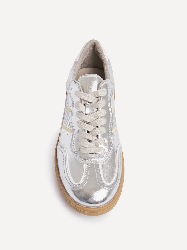 Linzi Silver Retro Style Trainers With Gum Sole