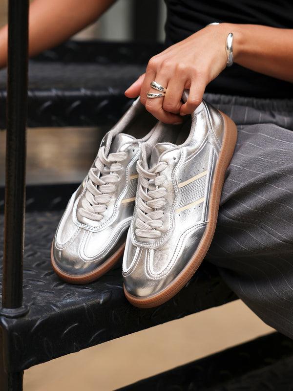 linzi Silver Retro Style Trainers With Gum Sole