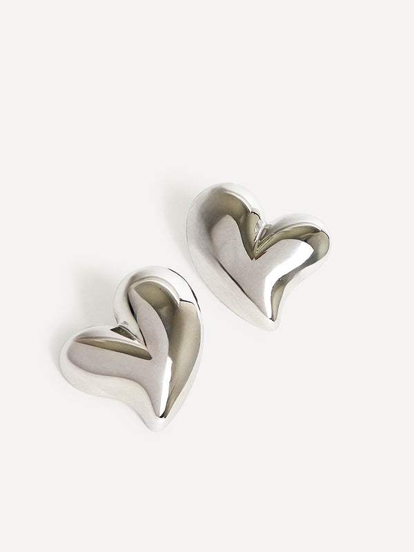 Linzi Silver Wave Heart Stud Earrings