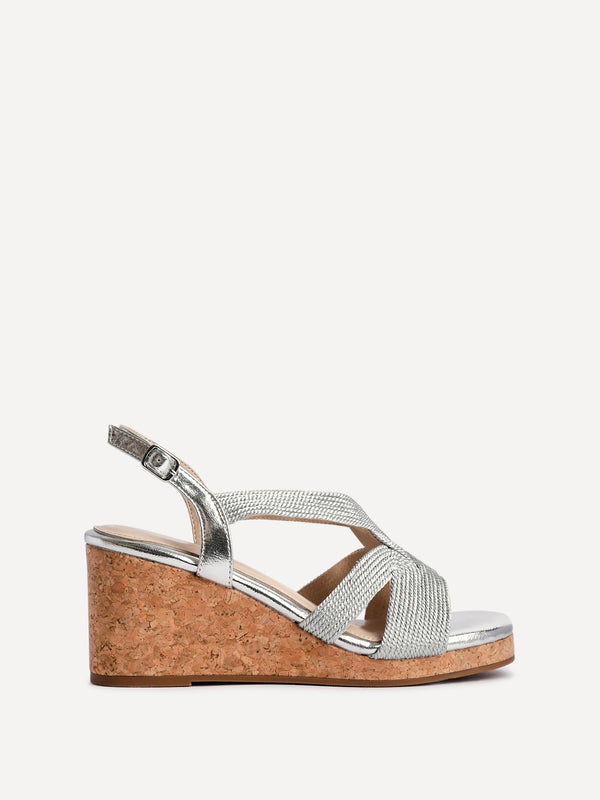 Linzi Silver Woven Design Cork Wedges