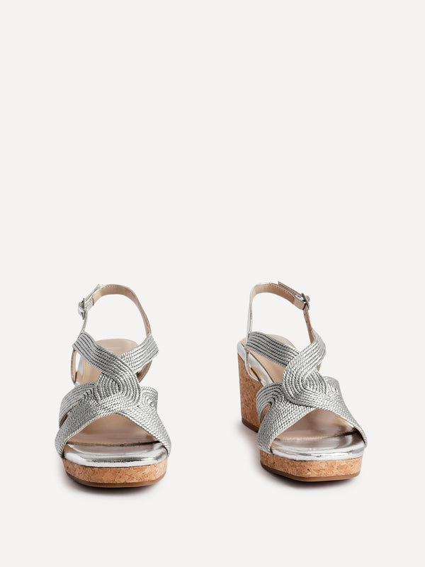 Linzi Silver Woven Design Cork Wedges