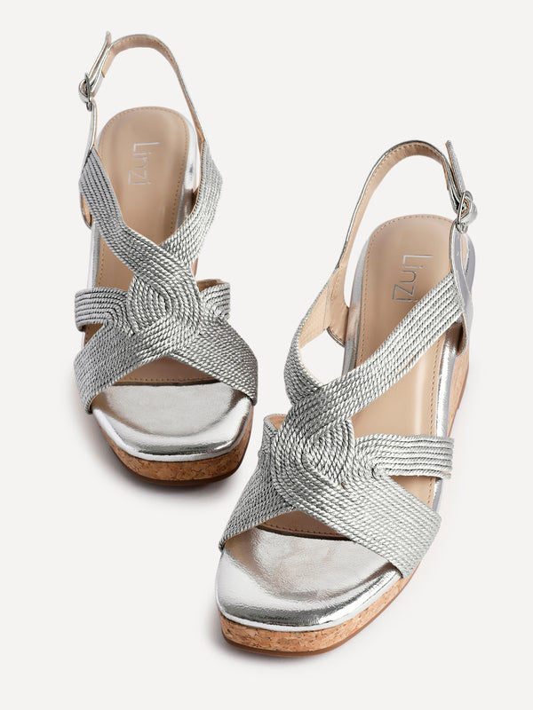 Linzi Silver Woven Design Cork Wedges