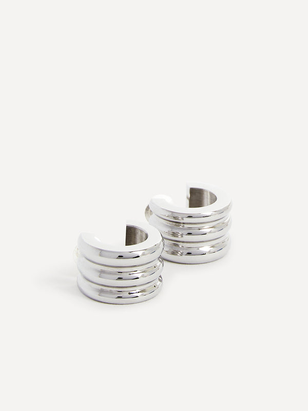 Linzi Small Silver Ridge Hoop Earrings