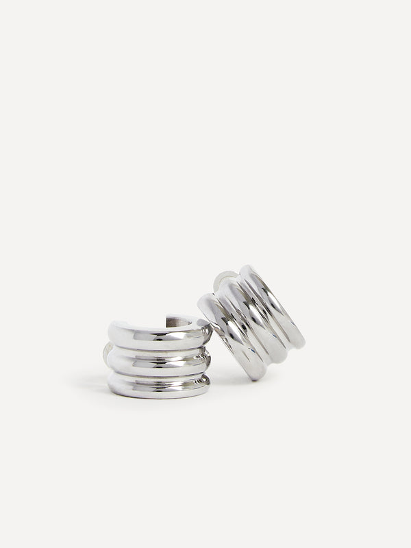 linzi Small Silver Ridge Hoop Earrings